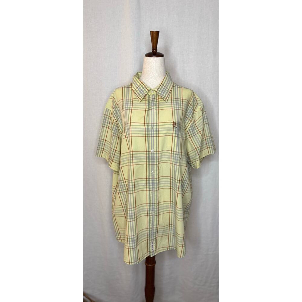 Original Penguin Men’s Short Sleeve Yellow Plaid Button Up Shirt 
Size XXL